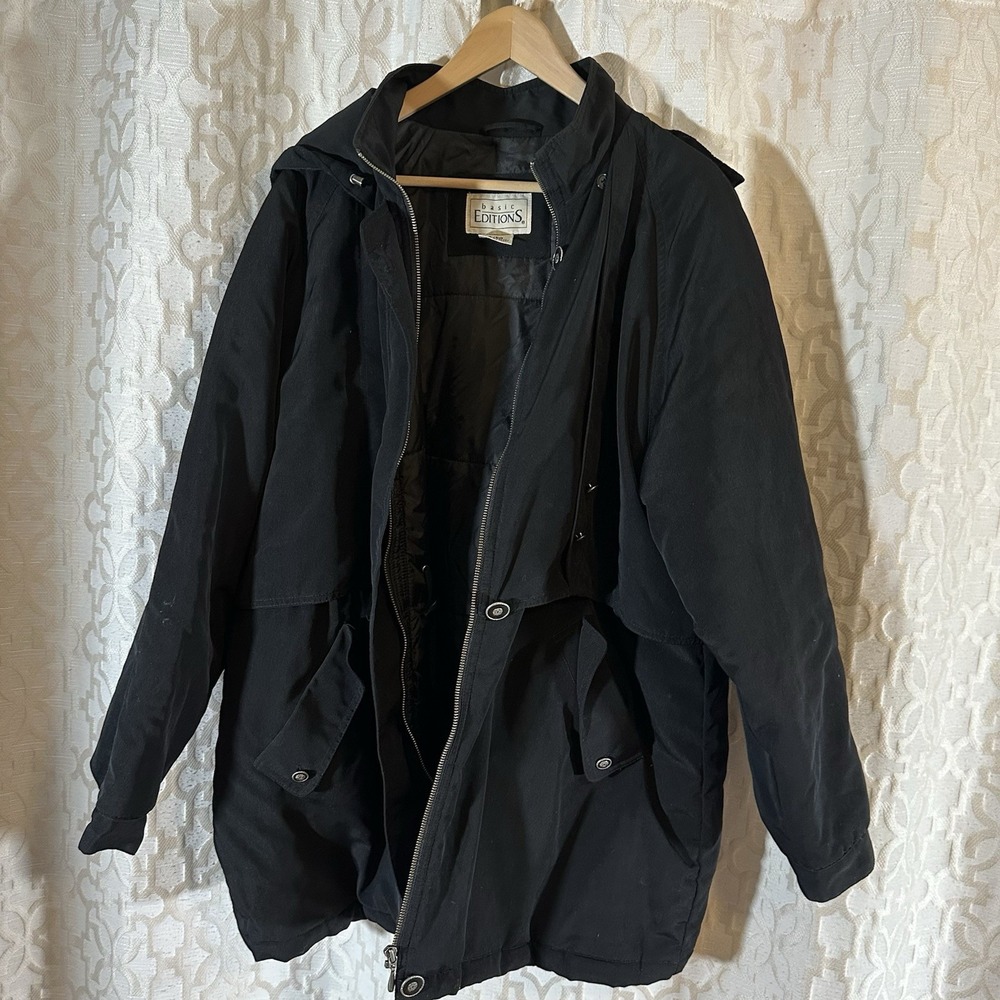 Basic Editions Men's XL Black Zip/Button Coat With Hood